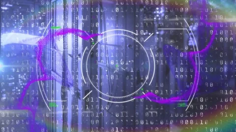 Binary digits scrolling starting translucent HUD animating racks, magenta ribbon Stock Footage 321824527