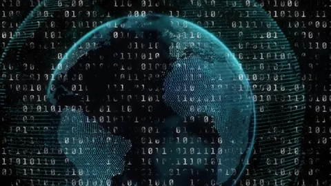 Binary digits shifting causing blue arc then turquoise points forming rotating Stock Footage 317117339