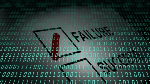 Binary digits shifting, starting red X drawing into SUCCESS box, view panning, Stock Footage 333999532