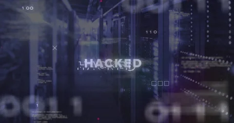 Binary digits sliding starting HUD overlays, HACKED text flashing, pulsing, Stock Footage 315615018