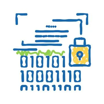 Binary encryption icon doodle illustration sign Stock Illustration