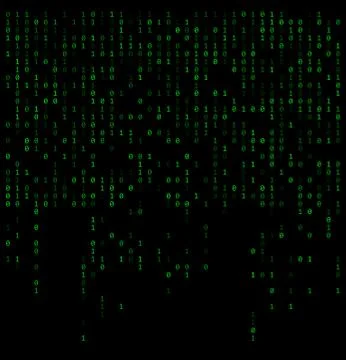 Binary falling numbers like matrix. Green 0,1 digits on black background Stock Illustration