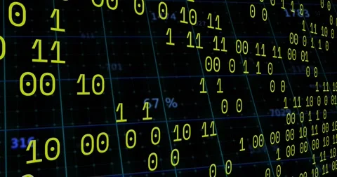 Binary field appearing neon yellow digits drifting diagonally creating depth and Stock Footage 328365694