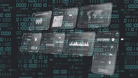 Binary field starting floating phone panels rotating and tilting while updating Stock Footage 333602629