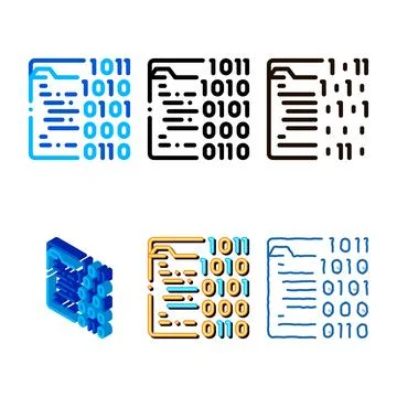 Binary file coding system vector thin line icon multipack Illustrazione stock