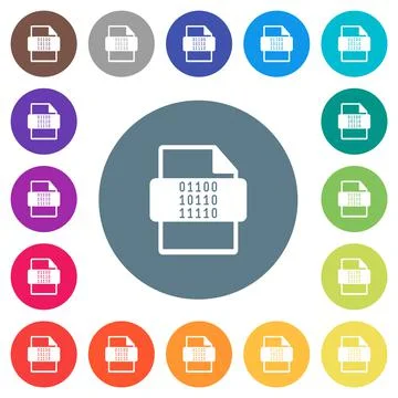 Binary file type flat white icons on round color backgrounds Stock Illustration