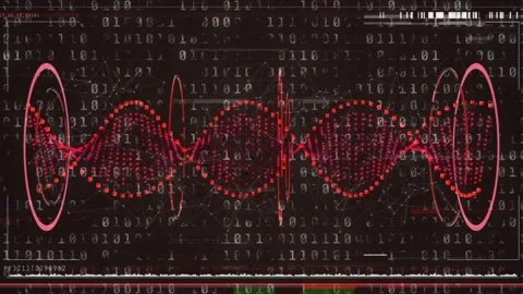Binary flicker starting pink rings red dot helix growing and waving baseline Stock Footage 334729167