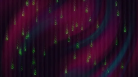 Binary glyphs spawning at top, falling and flickering, forming code-rain over Video stock 329533862
