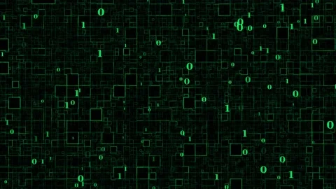 Binary green color abstract box pattern dark technology background Stock Footage 204723433