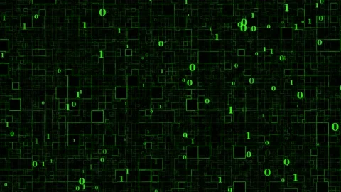 Binary green color abstract box pattern dark technology background Stock Footage 204723434