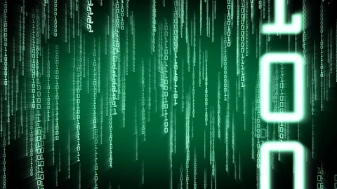 Binary green particles falling in Matrix. Seamless network concept with alpha Stock Footage 98611317