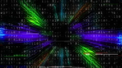 Binary grid and color streaks emerging from edges forming mirrored clusters, Stock Footage 334768499