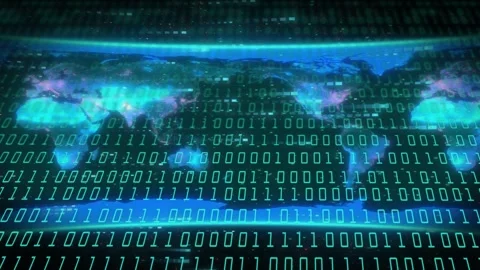 Binary grid and world map being animated, scan band sweeping, highlighting Stock Footage 335761647