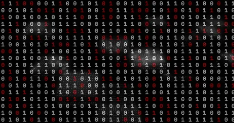 Binary grid being animated with red and white digits and glowing panels in 3D Stock Footage 307434241