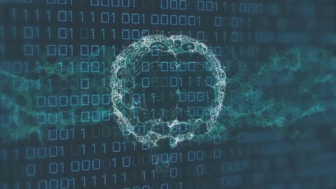 Binary grid flickering showing wireframe brain forming and pulsing data streams Stock Footage 314657472