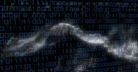 Binary grid forming at start driving luminous mesh forming crest, glowing, Stock Footage 334114060