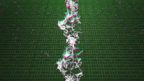 Binary grid scrolling sparking network emerging from top pulsing RGB glitches Stock Footage 317659966