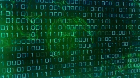 Binary grid shifting and glowing while central glow sparking node web and Stock Footage 328225219