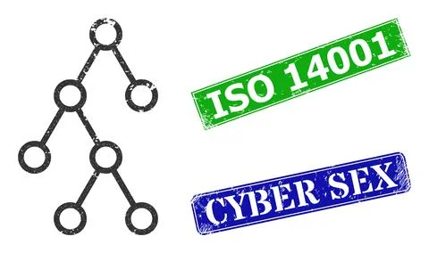 Binary Hierarchy Textured Icon and Textured ISO 14001 Stamp Stock Illustration
