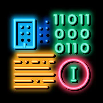 Binary information neon glow icon illustration 스톡 일러스트