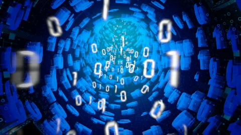 Binary internet tunnel - v5 blue. Seamless loop. HD1080p. Stock Footage 399676