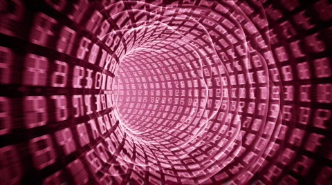 Binary internet tunnel - v6 red. Seamless loop. HD1080p. Stock Footage 399744