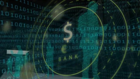 Binary layer appearing, HUD reticle centering on right figure, $ pulsing, Stock Footage 333790330