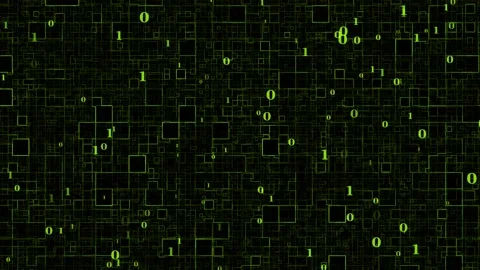 Binary light green color abstract box pattern dark technology background Stock Footage 204723450