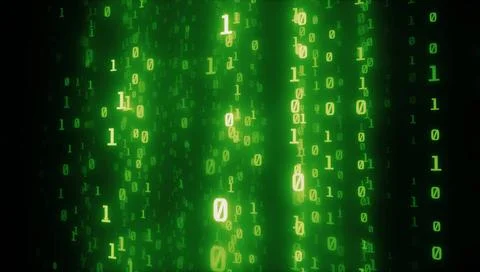 Binary Lines Code Green Digital lines of binary code, glowing neon style, ... Stock Photos