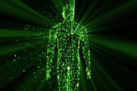 Binary man made of zeros and ones in computing concept Stock Illustration