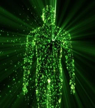 Binary man made of zeros and ones in computing concept Stock Illustration