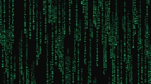 Binary matrix background. Falling digits on dark backdrop. Running Chinese text. Stock Footage 251945760