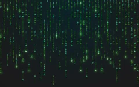 Binary matrix background. Falling random numbers on dark backdrop. Running Stock Illustration