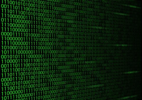 Binary matrix on a black background with numbers in different places Stock Illustration