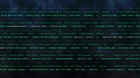 Binary matrix code rain and data streams on cyber security background Видео 347199580