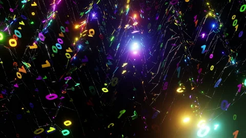 A binary matrix of colorful ones and zeros moving in a wave and flashing. Stock Footage 238547285