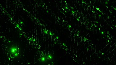 Binary matrix of green ones and zeros rotating and flashing. Digital background Stock Footage 238547512