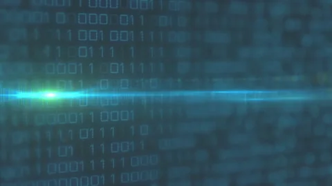 Binary matrix pausing before cyan scan beam forming, scanning nodes, node Stock Footage 314657459