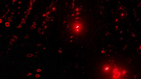 A binary matrix of red ones and zeros moving in a wave and flashing. Digital Stock Footage 238546928