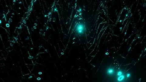 A binary matrix of turquoise ones and zeros moving in a wave and flashing. Stock Footage 238546620