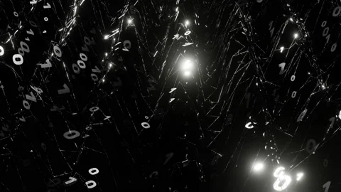 A binary matrix of white ones and zeros moving in a wave and flashing. Digital Stock Footage 238547213