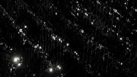 Binary matrix of white ones and zeros rotating and flashing. Digital background Stock Footage 238548037