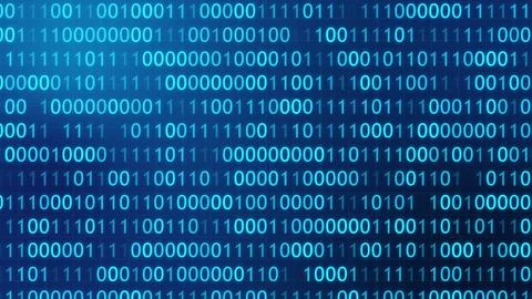 BINARY MOVING HORIZONTAL BG CODING PROGRAMMING BG HACKER SCREEN SCIFI MOVIE.. Stock Illustration