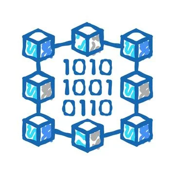 Binary neural network icon doodle illustration Stockillustratie