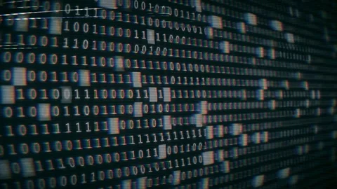 Binary Number, Code Simulation System On Glitch Screen Monitor Stock Footage 311389615