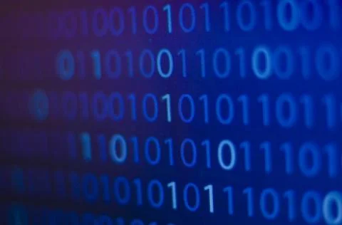 Binary number, computer on blue background screen concept, internet and compu Stockfoto's