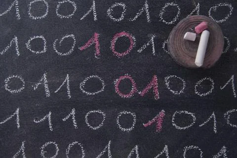 Binary number system Graphical representation with chalk on the blackboard... Stock Photos
