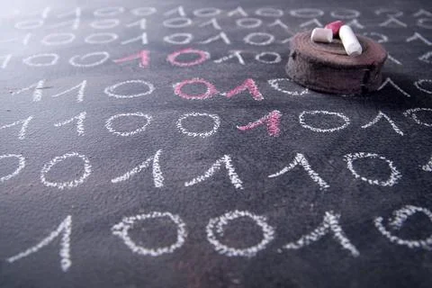 Binary number system Graphical representation with chalk on the blackboard... Stock Photos