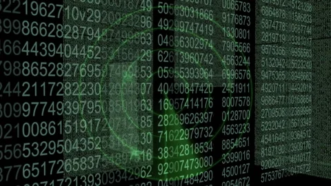 Binary numbers and digital eye animation over green matrix background Stock Footage 305017269