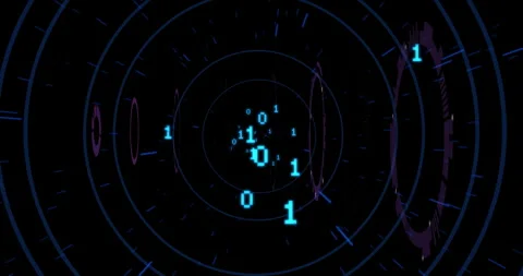 Binary numbers and digital patterns forming futuristic data tunnel animation Stock Footage 304840961